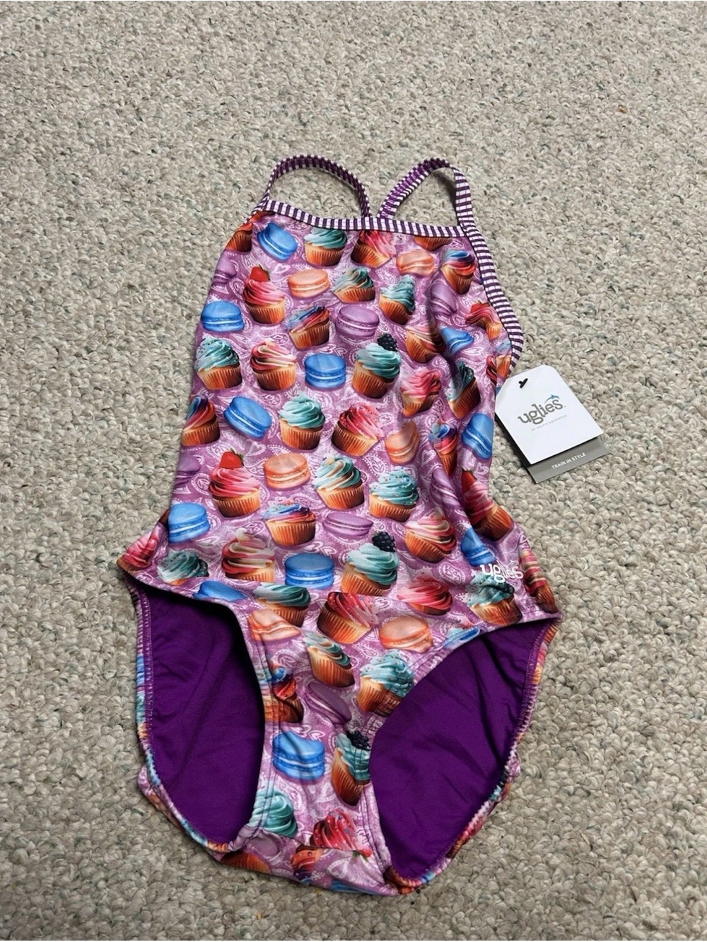 Uglies Purple Cupcake Print One-Piece Swim Suit 34 NWT